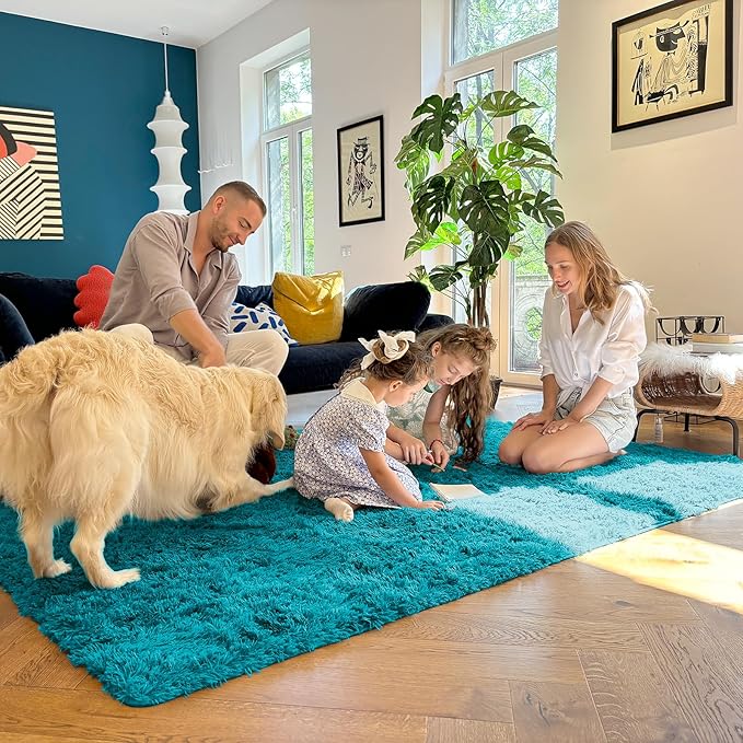 OLANLY 2x3 Machine Washable Small Bedside Rug, Soft Fluffy Shaggy Entryway Throw Rugs for Bedroom, Living Room, Indoor Floor Carpet for Kids Girls and Boys, Nursery Rooms, Home Decor Aesthetic, Teal