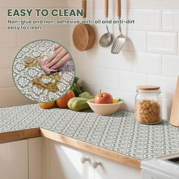 Drawer Liner and Shelf Liner for Kitchen Cabinet Liner Non-Adhesive Non-Slip Shelf Paper, Thick Strong Grip Waterproof Easy to Clean for Shelves, Cupboard, Desks, Baroque Pattern, 12 in x 10 FT