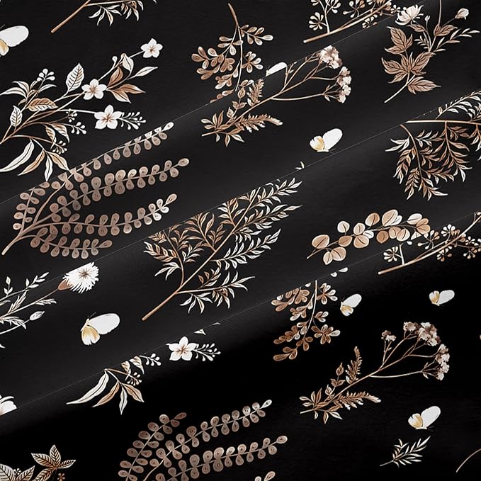Nayoroom Black Floral Duvet Cover Queen Size Cottagecore Botanical Flower Duvet Cover 3 Pieces Soft Lightweight Aesthetic Bedding Set with Zipper Closure