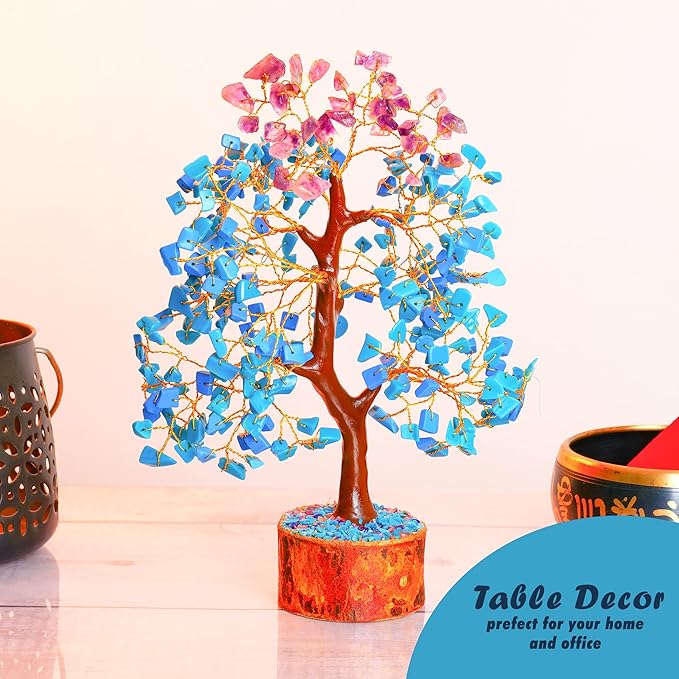 Turquoise Amethyst Tree of Life - Feng Shui Money Crystal - Natural Amethyst - Spiritual Gift - Positive Energy - Good Luck Charm