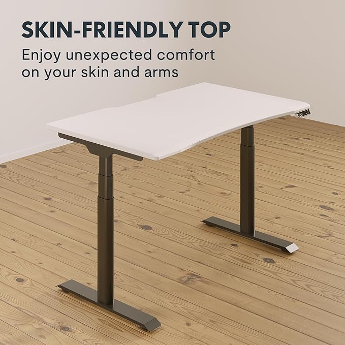 FLEXISPOT E6 Pro Oval Leg Dual Motor 3 Stages Standing Desk 48x30 Inch Skin-Friendly Electric Height Adjustable Whole-Piece Sit Stand Up Desk 150KG Load Capacity (Black Frame + White Desktop)