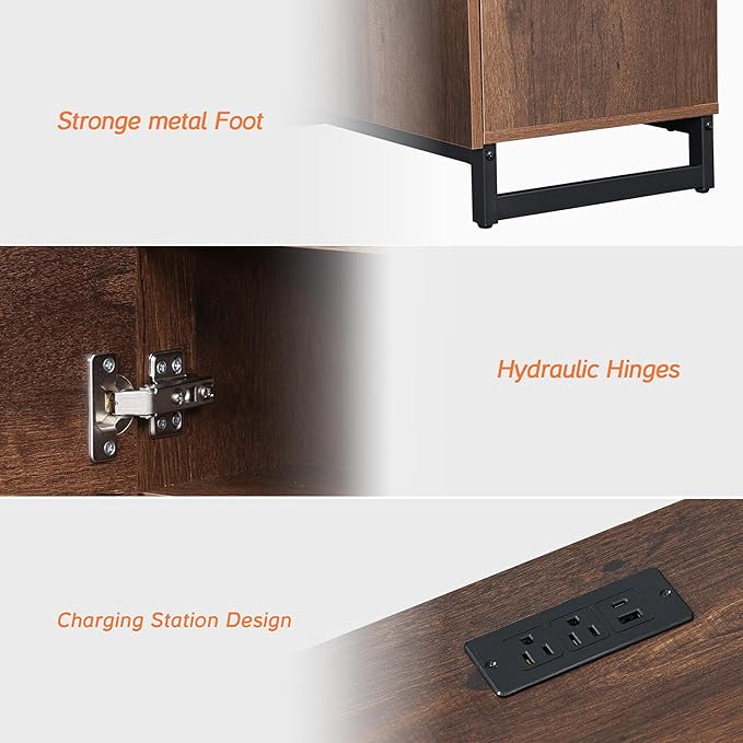 WAMPAT 59" Modern Executive Desk with Drawers, Home Office Computer Desk with Charging Station, File Drawer, Storage Cabinet, Wood Writing Desk for Work and Study, Dark Brown
