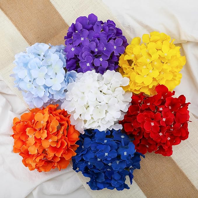 Fake Blue Hydrangea Artificial Flowers - Faux Silk Hydrangeas Flowers Heads with Stems Real Touch for Home Wedding Party Table Decor(Blue,Pack of 10)