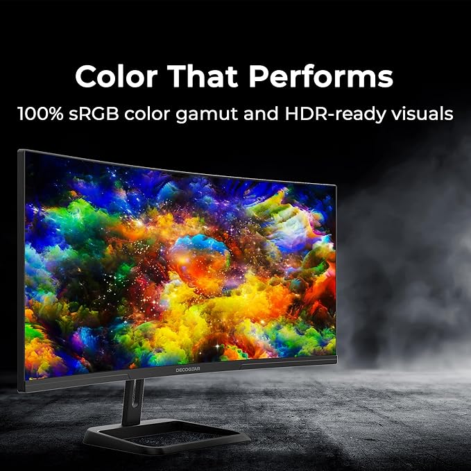 Deco Gear 34” Ultrawide Curved Gaming Monitor 3440×1440 UWQHD, 180Hz, 1ms MPRT, VA Panel, 1500R, HDR Ready, 100% sRGB, Adaptive Sync, Dual HDMI/DP, 21:9, VESA Mount, Tilt Adjustable - American Seller