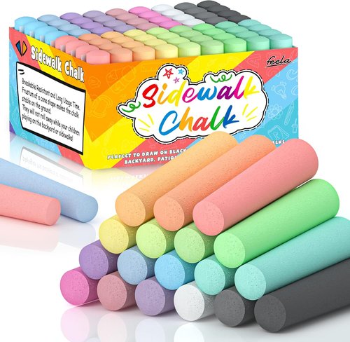 Feela Jumbo Sidewalk Chalk - 72 Pack Non-Toxic Outdoor Chalk Set for Kids | 18 Vibrant Colors
