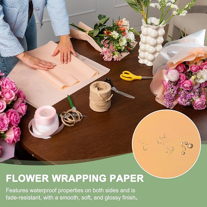 PATIKIL 22.8 x 22.8 Inch Flower Wrapping Paper, 20 Pcs Iridescent Double Sided Plastic Bouquet Packaging Waterproof Florist Supplies DIY Crafts Gift Packaging Gift Box Wedding, Champagne