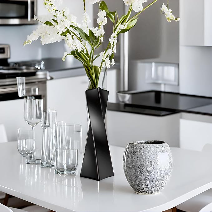 Ceramic Vase, Small Flower Vase Home Decor, Modern Farmhouse Decorative Vase, Dinner Table, Mantel, Entryway, Shelf, Centerpieces, Living Room Décor, Unique Geometric Vases Black jarrones decorativos