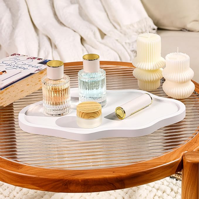 Small Decorative Tray Wood Decorative Serving Tray for Candles Perfume, Cloud Wooden Jewelry Tray Trinket Dish, Wooden Trays for Coffee Table Home Decor