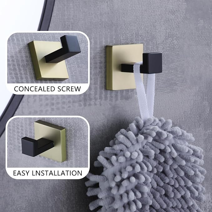 LANC Towel Hooks for Bathroom Wall Hook, Black and Gold Heavy Duty Hand Towel Hanger SUS304 Stainless Steel Coat Robe Hook for Bathroom,Kitchen,Hotel,Bedroom,Wall Mount, A8805GK