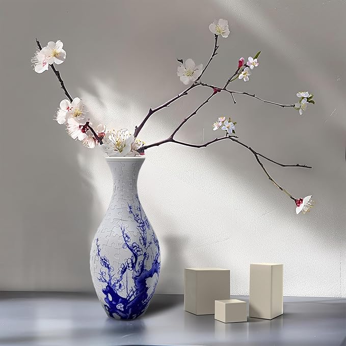 3D Puzzle Vase, 160 Curved Pieces DIY Flower Vase Craft Kit & 3D Puzzles for Adults, Creative Jigsaw Art Project Home Décor Centerpiece, (A-Blue & White Porcelain)
