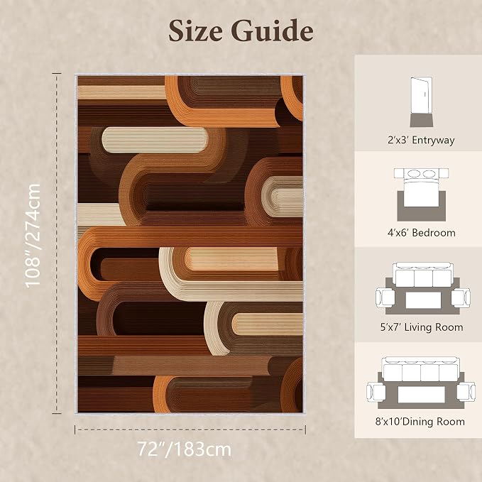 Retro Arches Area Rug 6x9, Modern Geometric Arch Pattern Rug, Mid Century Abstract Carpet for Living Room Bedroom, Non Slip Washable Rug