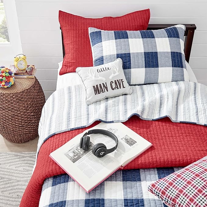 Levtex Home Cross Stitch Reversible Twin XL/Twin Quilt Set (68x86in) with 1 Pillow Sham (26x20in) - Stitch Texture - Chile Red - Cotton Twin/Twin Size Quilt Bedding Set - Lightweight Soft Pre-Washed