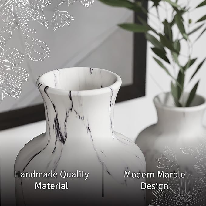 Creative Scents White Marble Look Vases Home Decor - Vase Set of 3 - Perfect for Holding Pampas Grass, Dried/Fresh Flowers, Vases for Your Kitchen, Bedroom, Office, Living/Dining Room, or Shelf Decor