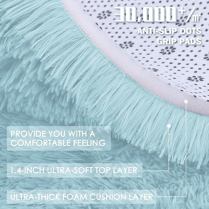 OLANLY 2x4 Machine Washable Runner Rugs for Hallway, Soft Fluffy Shaggy Bedside Rugs for Bedroom, Living Room, Indoor Floor Carpet for Kids Girls and Boys, Home Decor Aesthetic, Light Blue