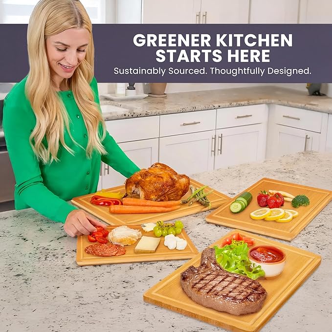 Glue-Free Surface™ 2XL Extra Large Bamboo Cutting Board Set of 4 – Small, Medium, XL, and Oversized Sizes from Chopping Vegetables to Carving Meat & Turkey for Large Family Meal Prep and Gatherings