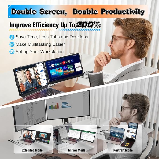 Miesebe Laptop Screen Extender 14", Ultra Thin 0.27'' FHD 1080P Portable Monitor for Laptop 13-17.3", Plug n Play Extra Monitor Extender, Eye Care Second Screen for MacBook/Windows/Android/Switch/PS5