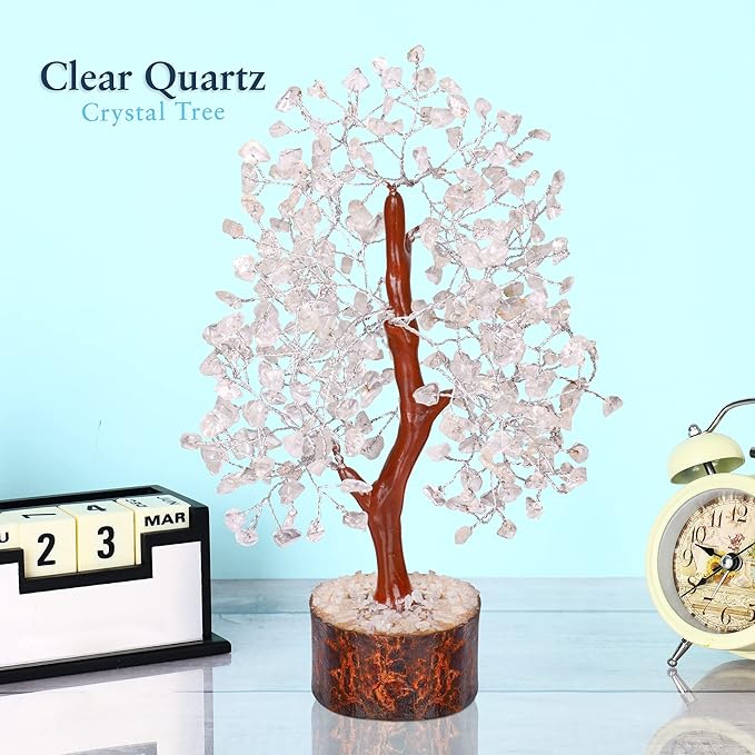 YATHABI Clear Quartz - Crystal Tree - Gemstone - White Money Tree - Chakra Tree - Quartz Crystal - Crystal Bonsai Tree - Tree of Life Decor - Spiritual Item - Crystal Gift - Stone Tree