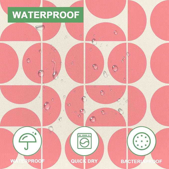 Pink Mid Century Modern Shower Curtain, Boho Abstract Geometric Retro Art Shower Curtains for Bathroom, Cute Semicircle Unique Pattern Polyester Fabric Bathroom Set 12 Hooks 72X72IN