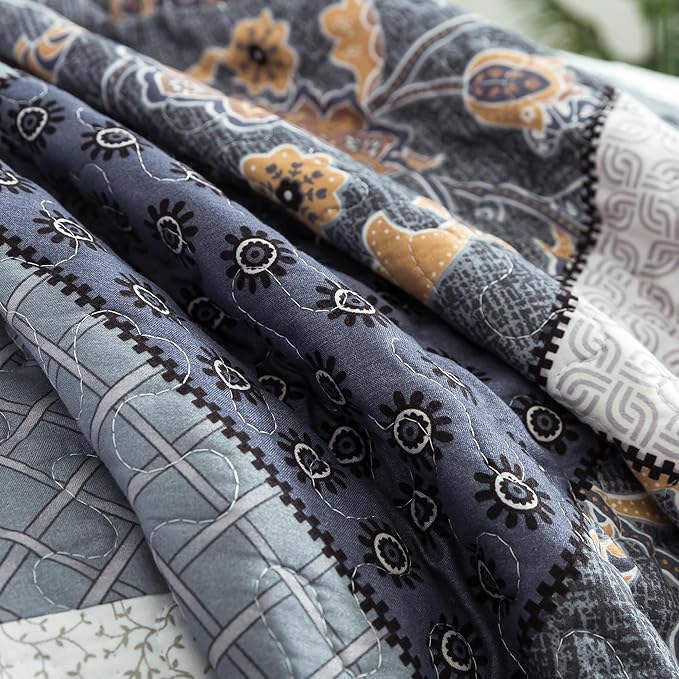 HoneiLife King Quilt Bedding Sets - 3 Piece Microfiber Quilt Set Rustic Bedspread Set Patchwork Coverlet Set for King Bed