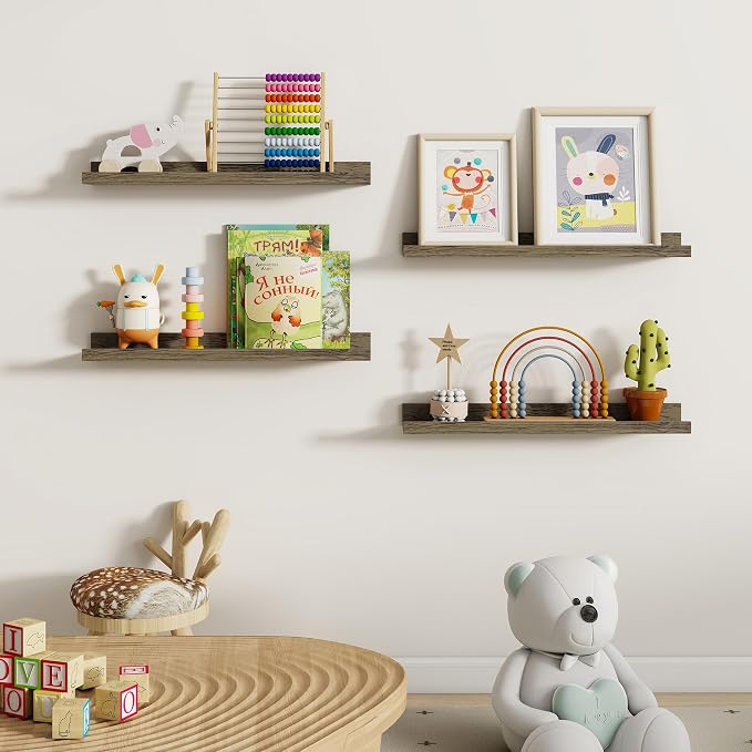 Dreamland Picture Ledge Shelf for Wall, Floating Shelves Set of 2,24 inch Long Floating Shelves with Lip for Living Room,Bedroom,Bathroom,Kitchen,Grey