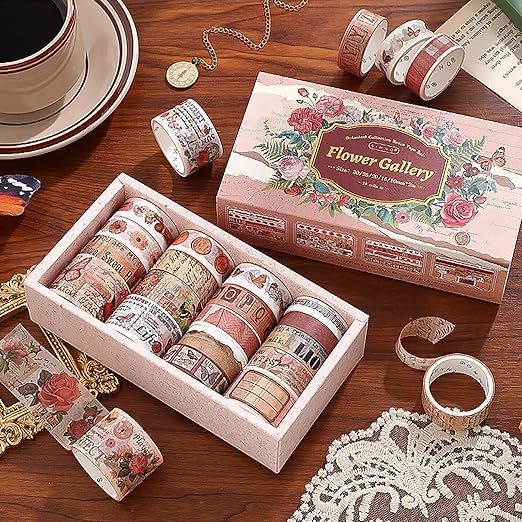 Auguro 18 Rolls Washi Tape Set for Crafts and Journaling DIY Vintage Floral Tape Scrapbooking Supplies washi Tape for journaling Decorative Tape for Crafts