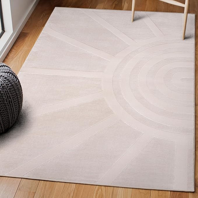 JONATHAN Y Sun Two-Tone High-Low Indoor Area Rug 5X8 White/Cream, Aelius MidCentury Scandinavian Abstract for Living Room, Bedroom, Kitchen, Easy-Cleaning, Pet-Friendly, Non-Shedding SND101B-5