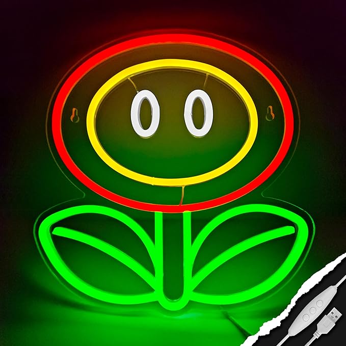 Fire Flower Neon Sign, Dimmable Gaming Neon Sign for Man Cave,Bedroom, Gamer Room, Living Room, Party Wall Decor, Birthday Christmas Gifts
