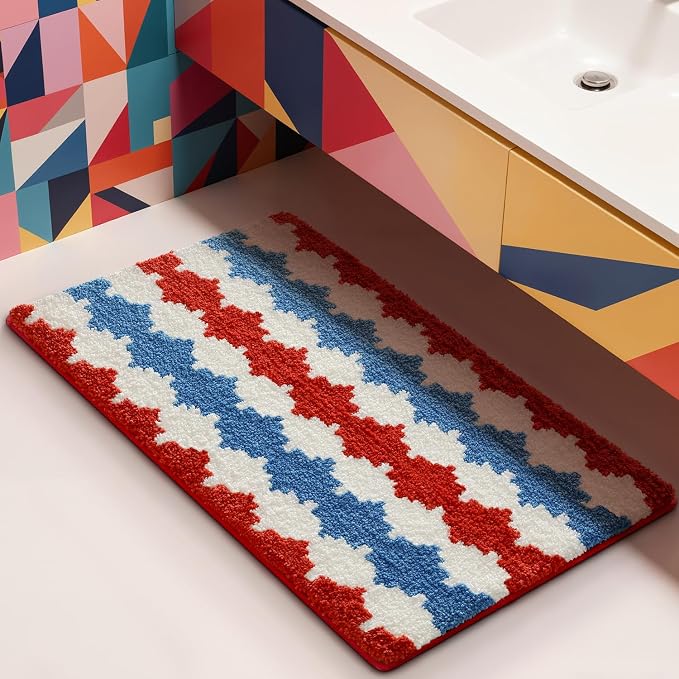LUMI Bathroom Rugs with Wave, Soft Absorbent Bath Mat for Modern Home Decor, Non-Slip Quick-Dry Bath Rug, Machine Washable Floor Mat for Shower and Tub, Entryway, 16"x24", Azure Wave