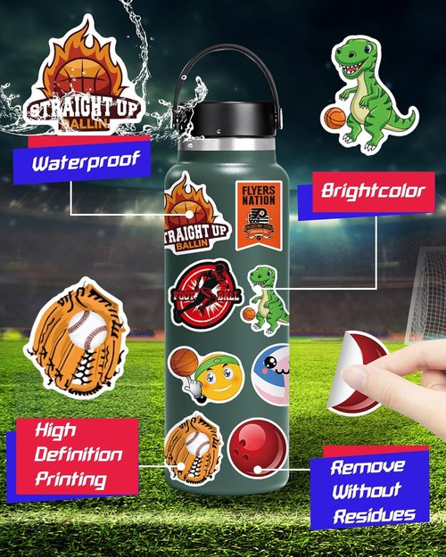 PCNearty Sport Stickers - 300 Pcs Waterproof Vinyl Stickers for Kids' Water Bottles & Laptops