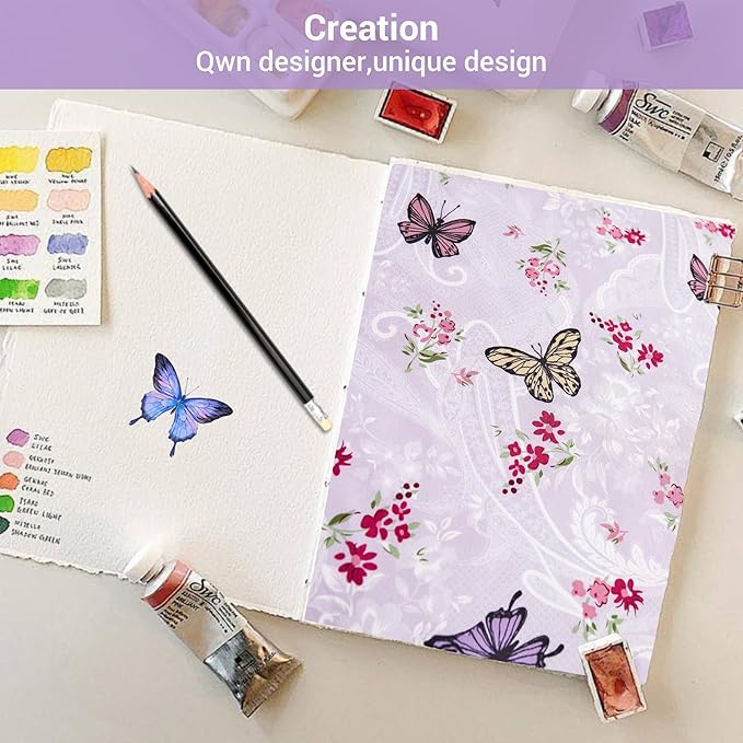 Softan Purple Floral Bed Sheets Full, Paisley Flower Printed Sheet Set, Cozy Microfiber Fitted Sheet with 15" Deep Pocket & Non-Slip Straps, Butterfly Patterned Sheets & Pillowcase Set