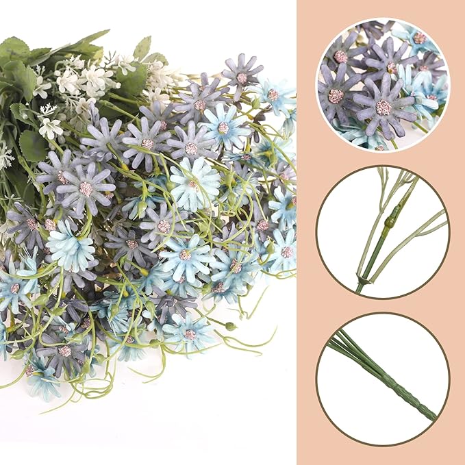 Artificial Flowers Wildflowers Silk Daisy Spring Fake Daisies Decoration Summer UV Resistant Colorful Mixed Bundles Faux Greenery Outdoor Plant Stem Filler for Home Decor Indoor Floral Arrangements