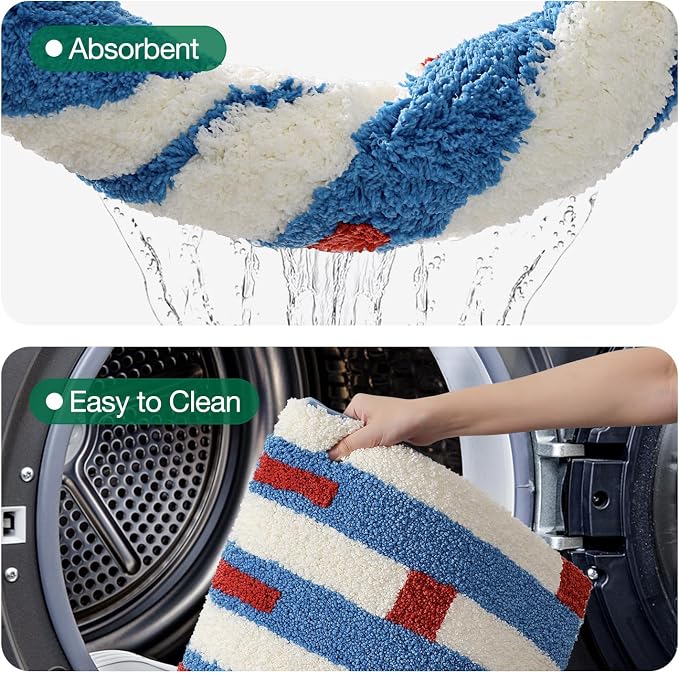 LUMI Bathroom Rugs with Blue White Stripe, Soft Absorbent Bath Mat for Modern Home Decor, Non-Slip Quick-Dry Bath Rug, Machine Washable Floor Mat for Shower and Tub, Entryway, 20"x32"