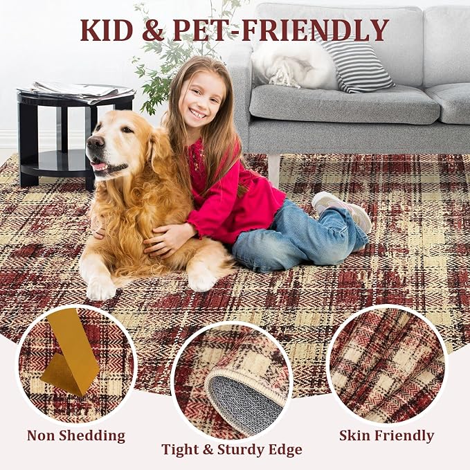 Tartan Plaid Runner Rug for Hallway 2.5x12 Kitchen Rugs Non Slip Washable Modern Entryway Rug Soft Bathroom Rugs Stain Resistant Carpet for Hallway Laundry Bedroom 2'6''x12' Red