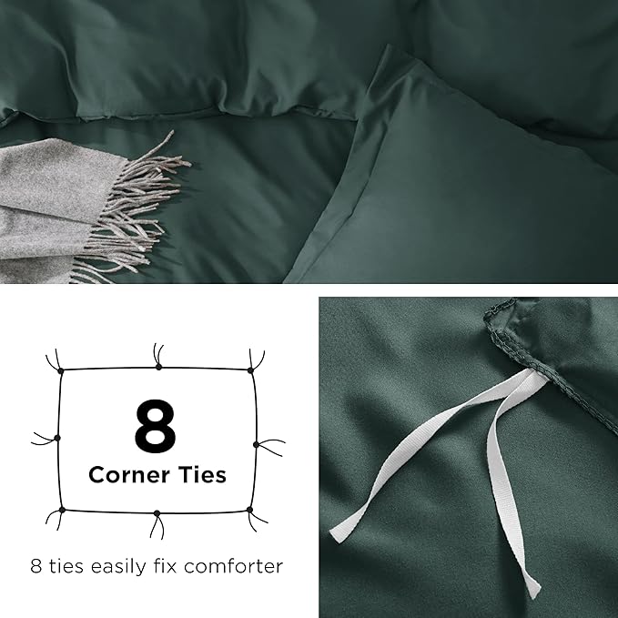 Bedsure Duvet Cover Full Size - Soft Double Brushed Bedding Set for Kids & Adults, Zipper Closure, 3 Pieces, Includes 1 Duvet Cover (80"x90") & 2 Pillow Shams, NO Comforter, Forest Green