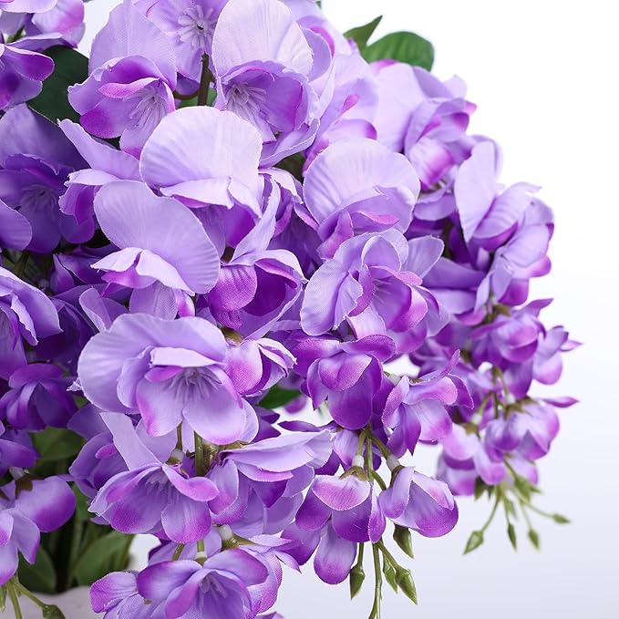 HyeFlora Artificial Hanging Flowers Spring Fake Flower for Vase, 2Pcs Light Purple Silk Wisteria UV & Fading Resistant Faux Flowers for Centerpiece Table, Bedroom Kitchen Living Room Bathroom