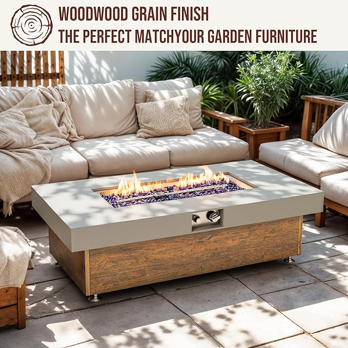 SHINETUNE Outdoor Propane Fire Pit – 48" Fire Table with 50,000 BTU, Modern Propane Fire Pit with Adjustable Flame & Matching 20 lb Tank Stand for Patio, Garden, Deck