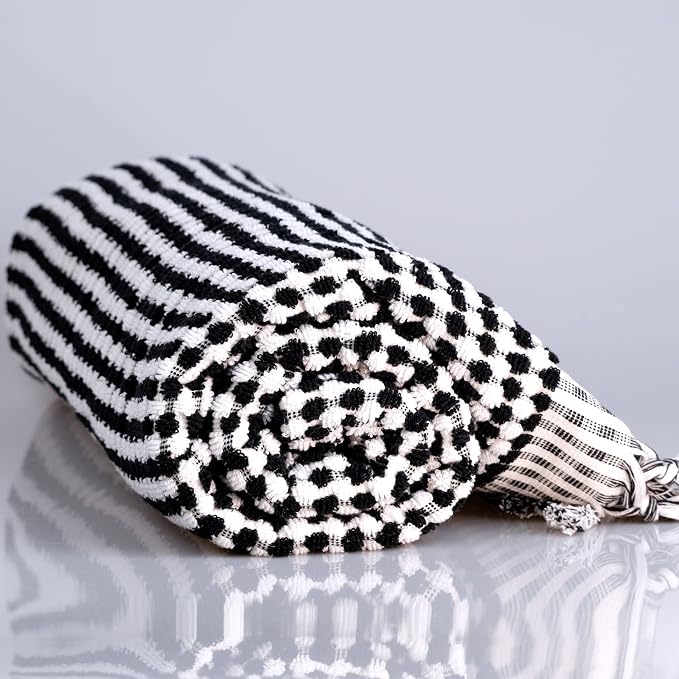 Organic Turkish Cotton Hand Towels for Bathroom | Oversized - 70.00" x 35.00" | Large Soft Plush Fluffy Highly Absorbent Towels for Kitchen, Hand and Face (Black, Bath Towel)