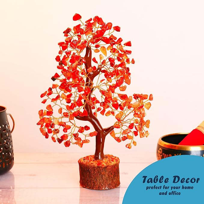 YATHABI Carnelian - Chakra Tree - Gemstones - Crystal Bonsai Tree - Feng Shui - Red Crystal Stone - Crystal Tree of Life Decor - Spiritual Gifts - Spiritual Desk Decor - Rock Tree - Chakra Stone