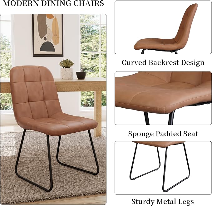 HIPIHOM 45.3 Inch Round Dining Table Set for 4, Mid Century Modern Small Kitchen Coffee Set for Dining Room Kitchen Apartment (Oak Table + 4 U-Shaped Brown Chairs)