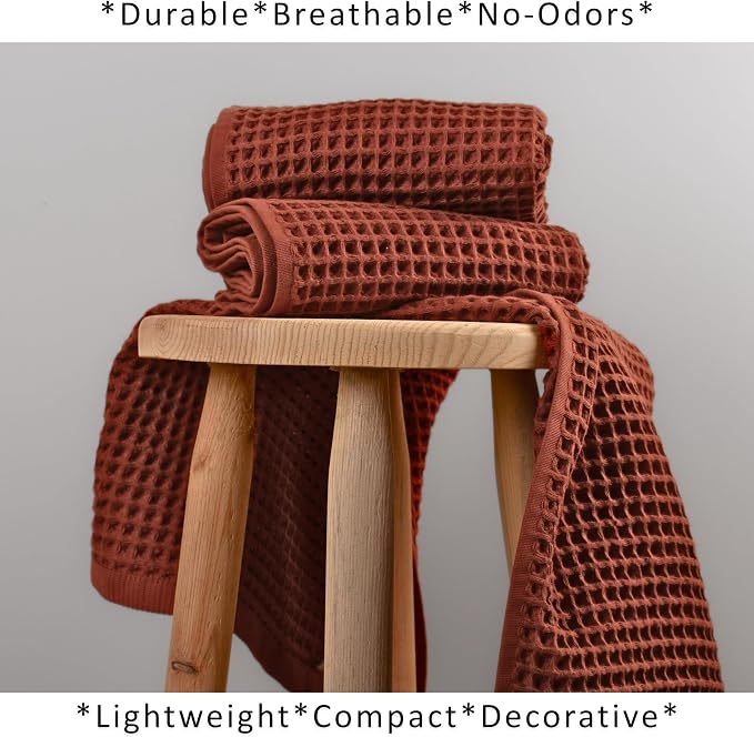 PÜSKÜL Natural 100% Turkish Cotton Waffle Kitchen Towels Set of 3 | Oeko-Tex, Premium Waffle Hand Towels for Bathroom | Soft Absorbent Quick-Dry Lint-Free Dish Towel Large 32x16 inch (3, Brick)