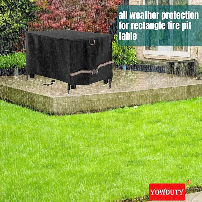 YOWDUTY Rectangular Propane Gas Fire Pit Table Cover 44x28x24 Inch, Waterproof Heavy Duty 600D Rectangle Outdoor Fireplace Cover 44 inch, All-weather Protection For Patio Firepit Table 42/43/44 inch