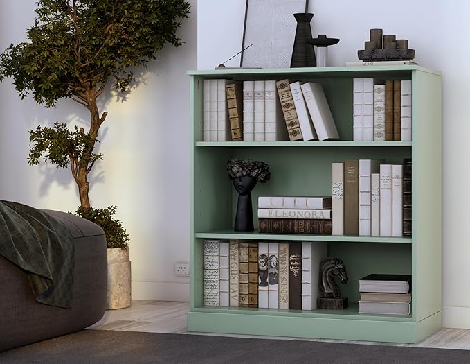 Palace Imports Solid Wood Bookcase - 3-Tier Floor Standing Bookshelf - 36" Short Storage Shelf, 32” W - Sage, Display Furniture for Living Space, Renewable 100% Eco-Friendly Wood, Made in Brazil