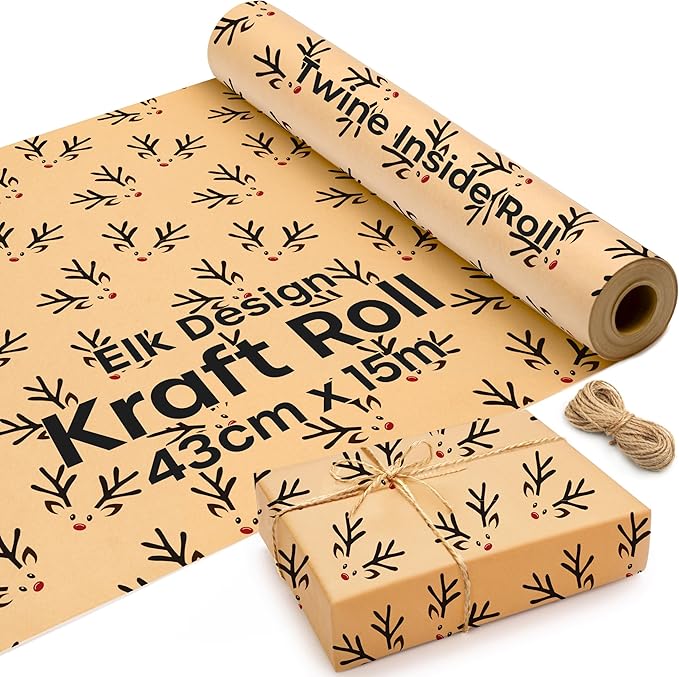 Brown Paper Roll 17.5 inch x 50 feet - Elk Kraft Paper Roll for Gift Wrapping Flower Boquet Craft Supplies - Brown Wrapping Paper for Moving Packing Paper