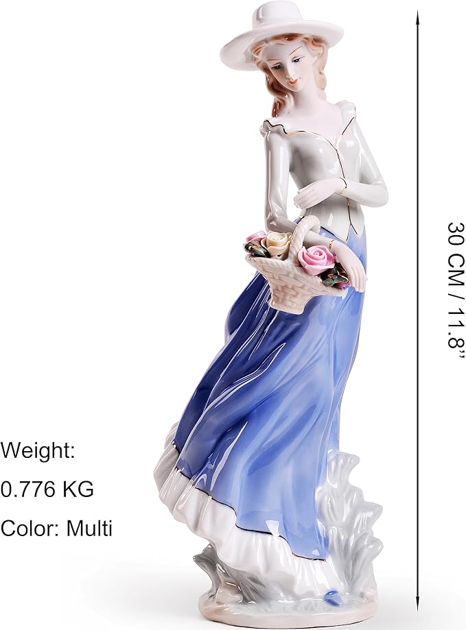 MTME Porcelain Figurine, Lady with Flowers, Memorabilia, Wedding Gifts, Statue Home Decor (Anniversary)