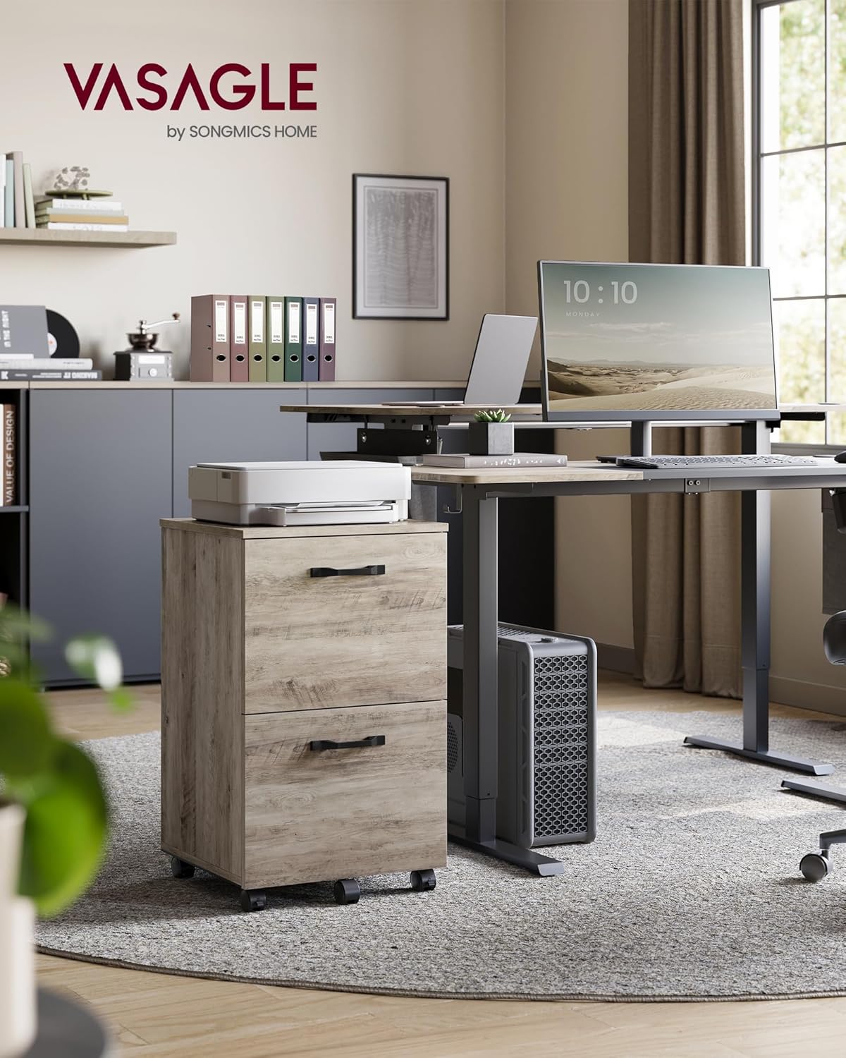 VASAGLE 2-Drawer File Cabinet - Compact Rolling Filing Cabinet for Home Office | A4 & Letter-Size, Heather Greige, 15.7 x 16.5 x 27.6 Inches