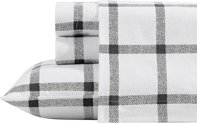Eddie Bauer - King Sheets, Cotton Flannel Bedding Set, Brushed For Extra Softness, Cozy Home Decor (Bunkhouse Plaid, King)