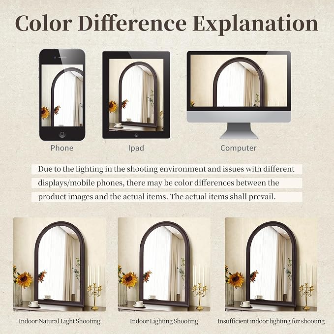 Tanmicoshomy Arched Bathroom Mirrors for Wall 24x36 Inch, Dark Brown Framed Arch Mirror with Tempered Glass for Living Room, Bedroom or Entryway