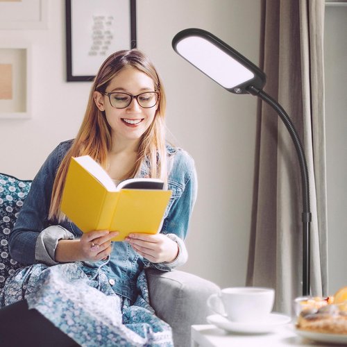 Brightech Litespan Slim LED Floor Reading Lamp - Tall & Dimmable with Adjustable Gooseneck - Black