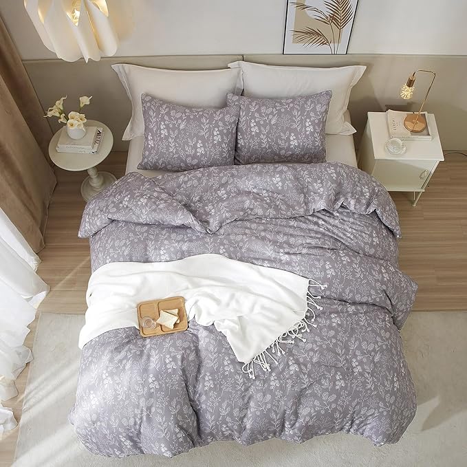 HighBuy Vintage Botanical King Duvet Cover for Women Girl 100% Cotton Lavender Floral Boho Comforter Cover with Zipper Closure Chic Aesthetic Garden Floral Bedding Duvet Cover Set King