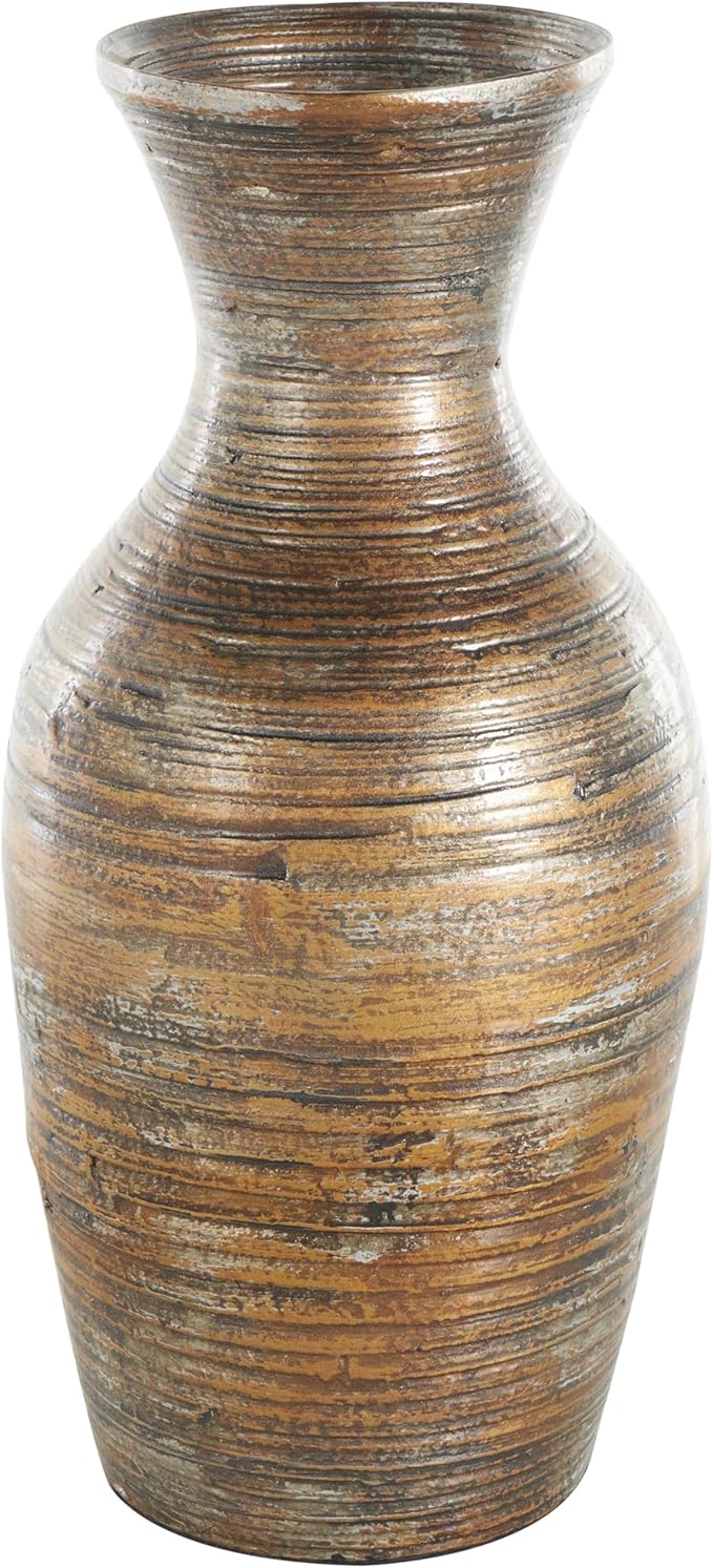 Deco 79 Bamboo Wood Decorative Vase Antique Inspired Pot Centerpiece Vase, Vase for Home Decoration 8" x 8" x 18", Brown